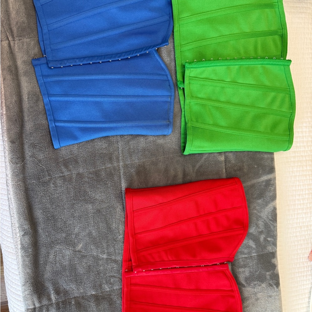 PrettyLittleThing Blue, Green, and Red Corset Tops